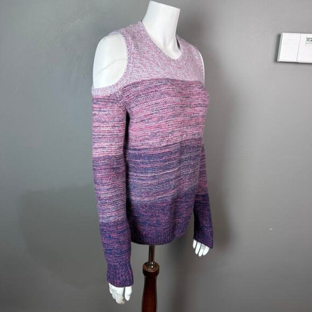 Rebecca Minkoff sweater Medium purple spacedye rainbow striped cold shoulder